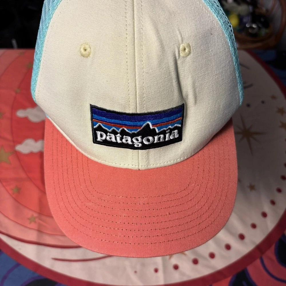 Patagonia P-6 Logo Trucker Hat Cream Orange Mint Green Snapback Mesh Cap